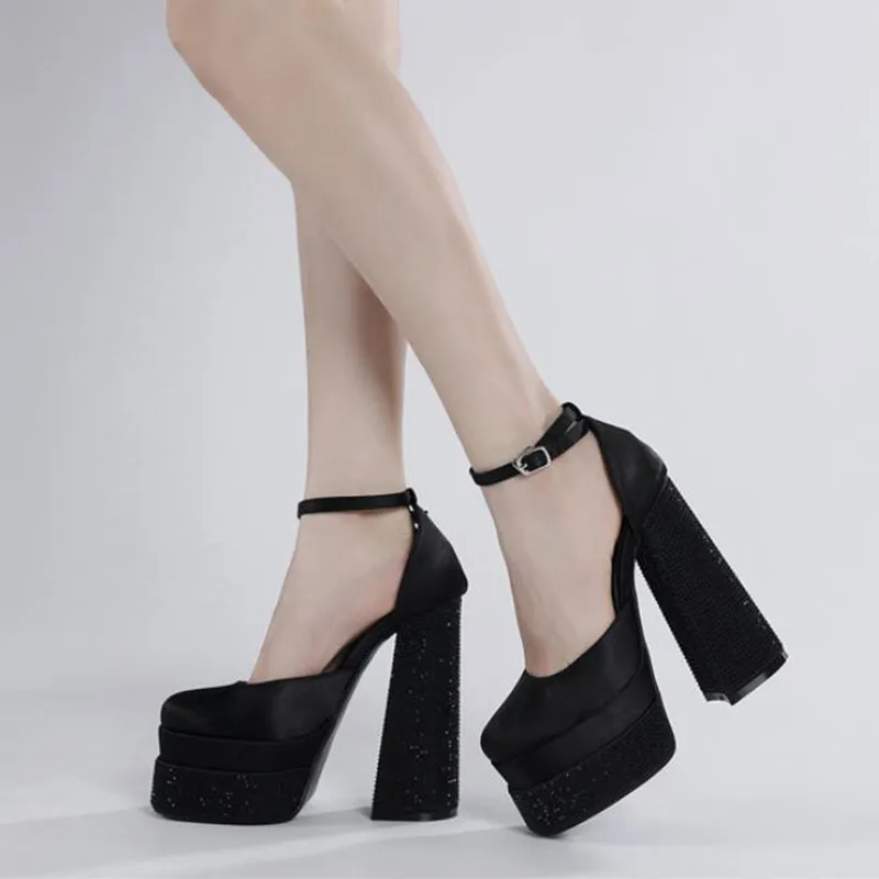 

Роскошные женские босоножки, лето 2020, элегантные женские туфли на высоком каблуке 15 см, дизайнерская обувь на массивном каблуке, большой размер 42, сандалии с запахом щиколотки