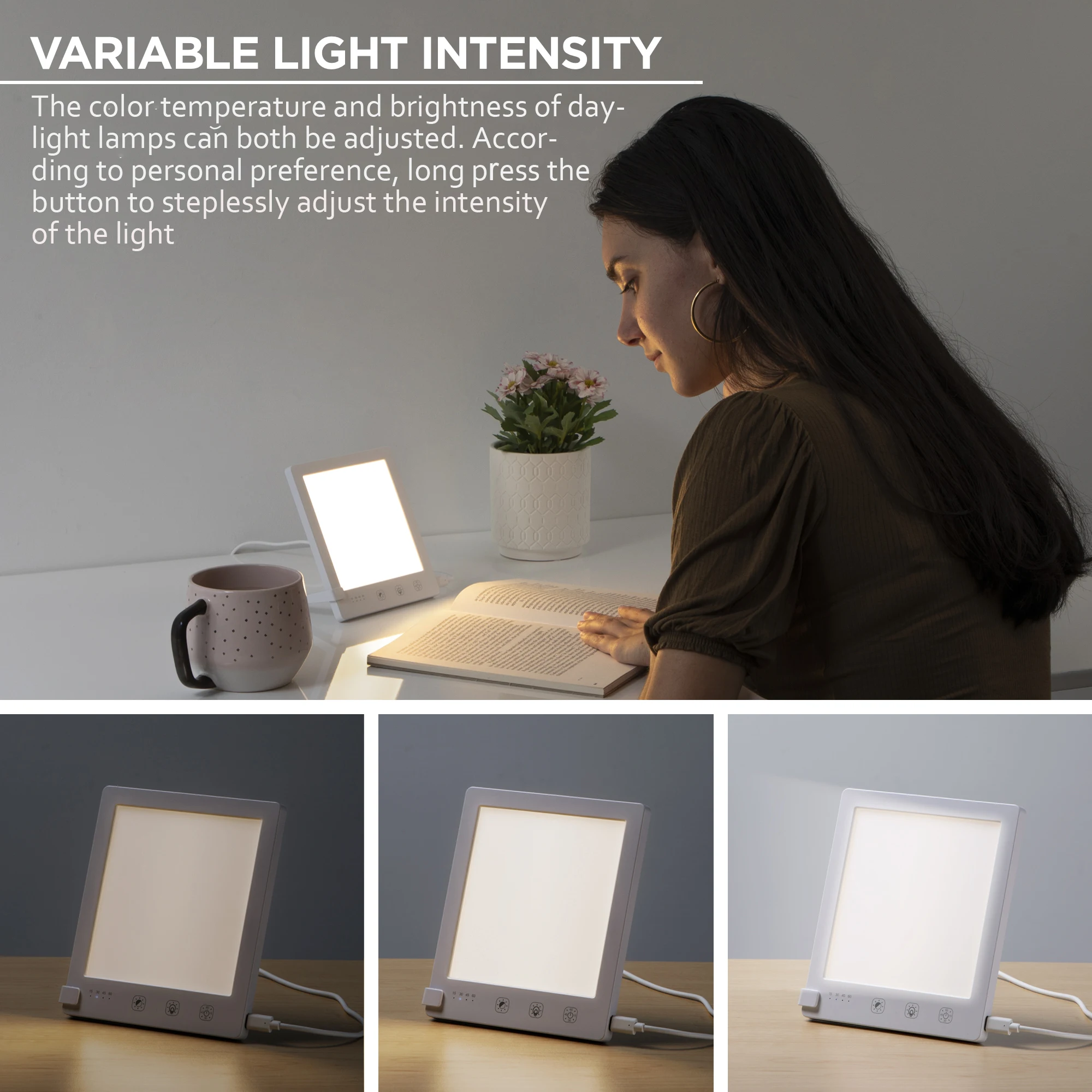 Uv-free SAD lamp, full-spectrum fluorescent lamp, timed night light, suitable for home/office, seasonal winter reflective lamp