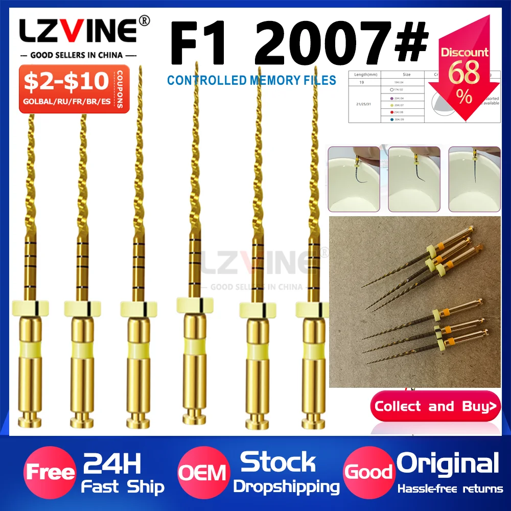 

6pcs/Box Dental Endodontic Gold Large F4F5Taper File NITI Rotary Files Engine Use 25mm Dentistry Tools SX-F3 Accessories drills