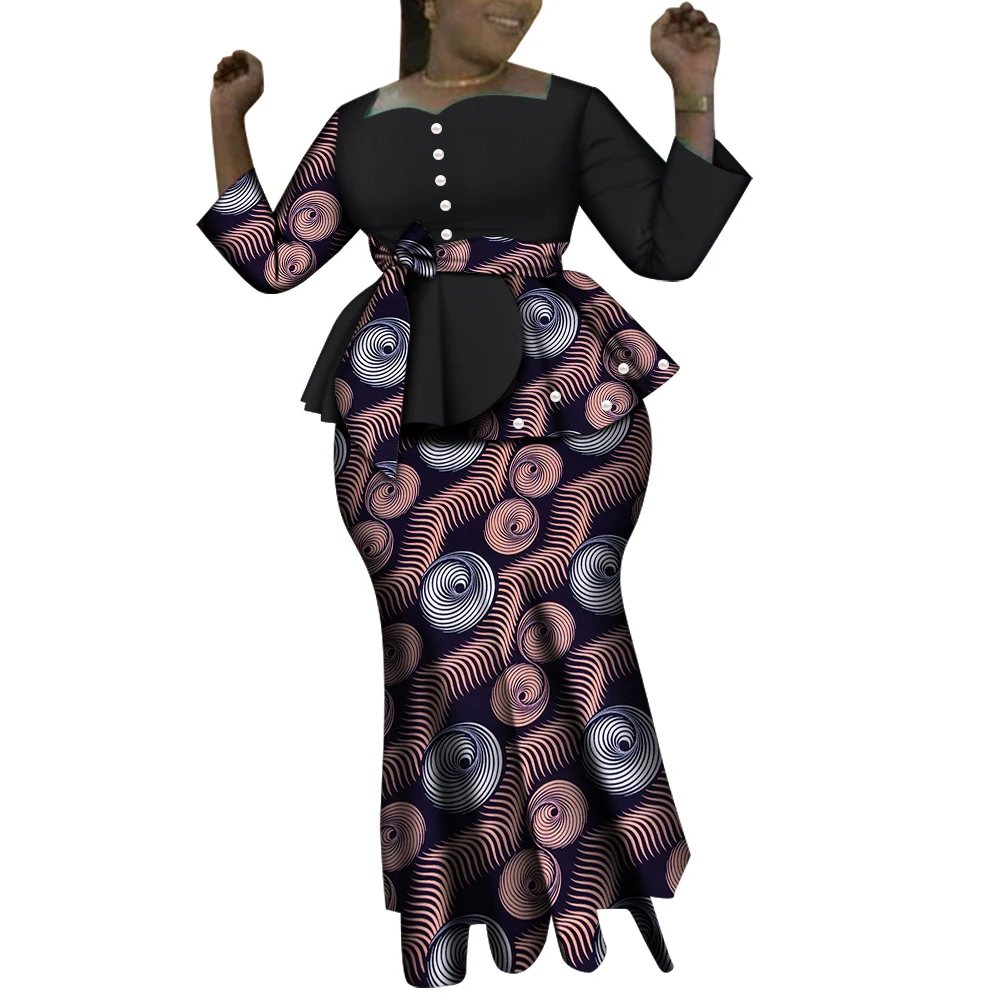 African Women Clothes Tops and Maxi Skirt Sets for Women Dashiki 2 Piece Skirt Sets Party Wedding Clothing WY6635