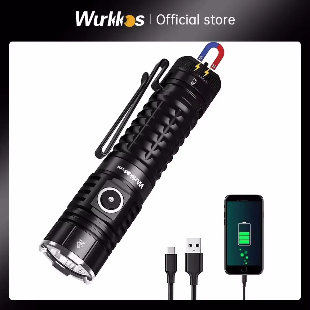 Wurkkos TS22 Rechargeable 21700 LED Flashlight XHP70.2 Powerful Max 4500LM IP68 with Magnet Tail & Reverse Charging for Hiking