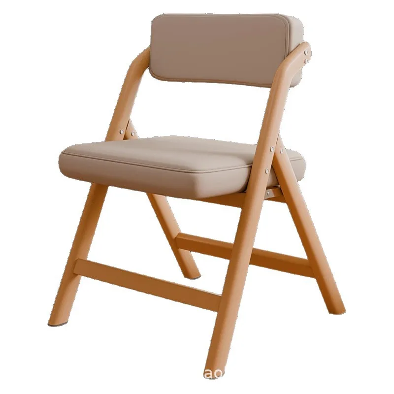 Foldable chair comfortable home backrest sedentary chair stackable stool space-saving retro solid wood