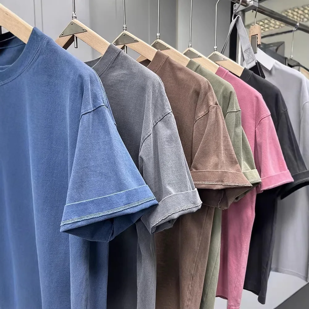 100% Cotton.400G Heavyweight Oversize T-Shirt for Men, Basic Vintage Washed Cotton Tee, Loose Fit Casual Top