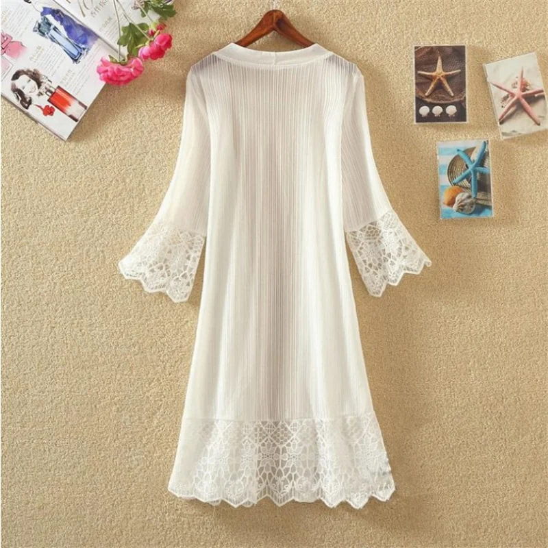 New Summer Women Thin Sunscreen Cardigan Lace-up Chiffon Tops Female Korean Style Bell Sleeve Short Coat Casual Sun Protected