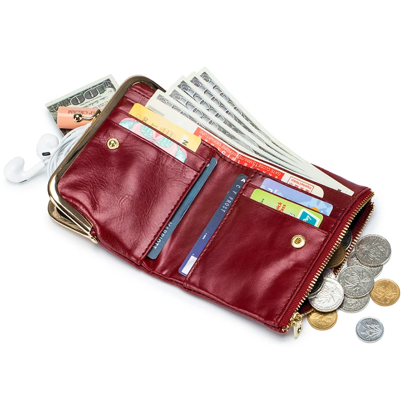 

2023 Luxury Brand Women Wallet Genuine Leather Small Card Holder Cow Leather Mini Purses with Clip Coin Pocket Female Coin Purse