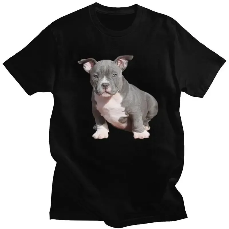 Camiseta con gráfico de cachorro Pitbull azul, camiseta de algodón con cuello redondo y manga corta para hombre Trip