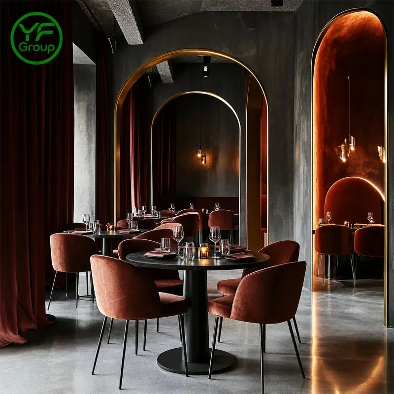 Modern Luxury Restaurant Furniture Booth Seating with Marble Tables and Chairs Set for Hotel Bistro Lounge