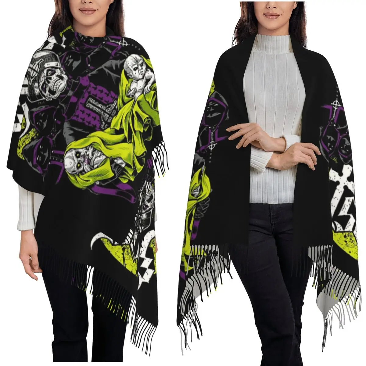 

Шведская рок-группа, шарф с призраком ужасов, шарфы с кисточками для женщин, мягкие теплые шали и накидки, большая осенне-зимняя шаль