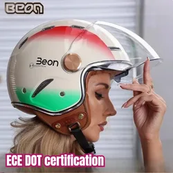 BEON DOT ECE Retro 3/4 Open Face Motorcycle Helmet Vintage Chopper Capacete De Moto Men Women Scooter Motorbike Helmet