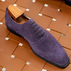 Fashion Cow Suede Mens Wedding Brogues Shoes Luxury Genuine Leather 2025 Autumn British Style Handmade Quality Dress Shoes Man