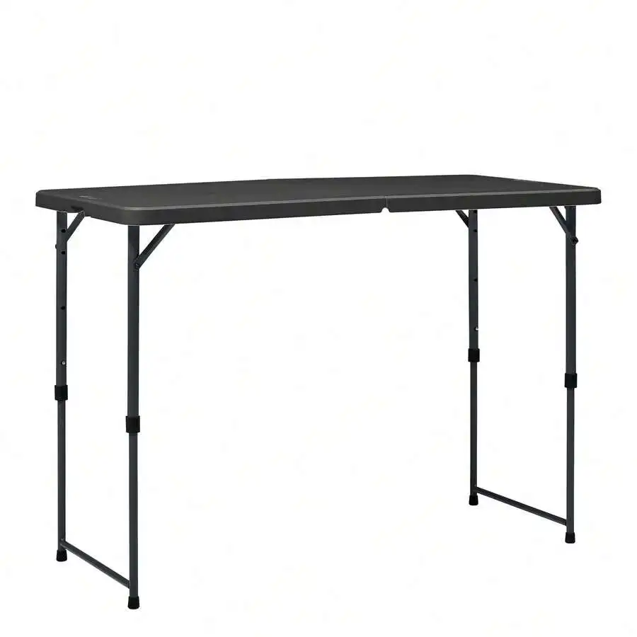 Black 4 Foot Adjustable Height Folding Plastic Table, Compact Portable Table For Home And Events