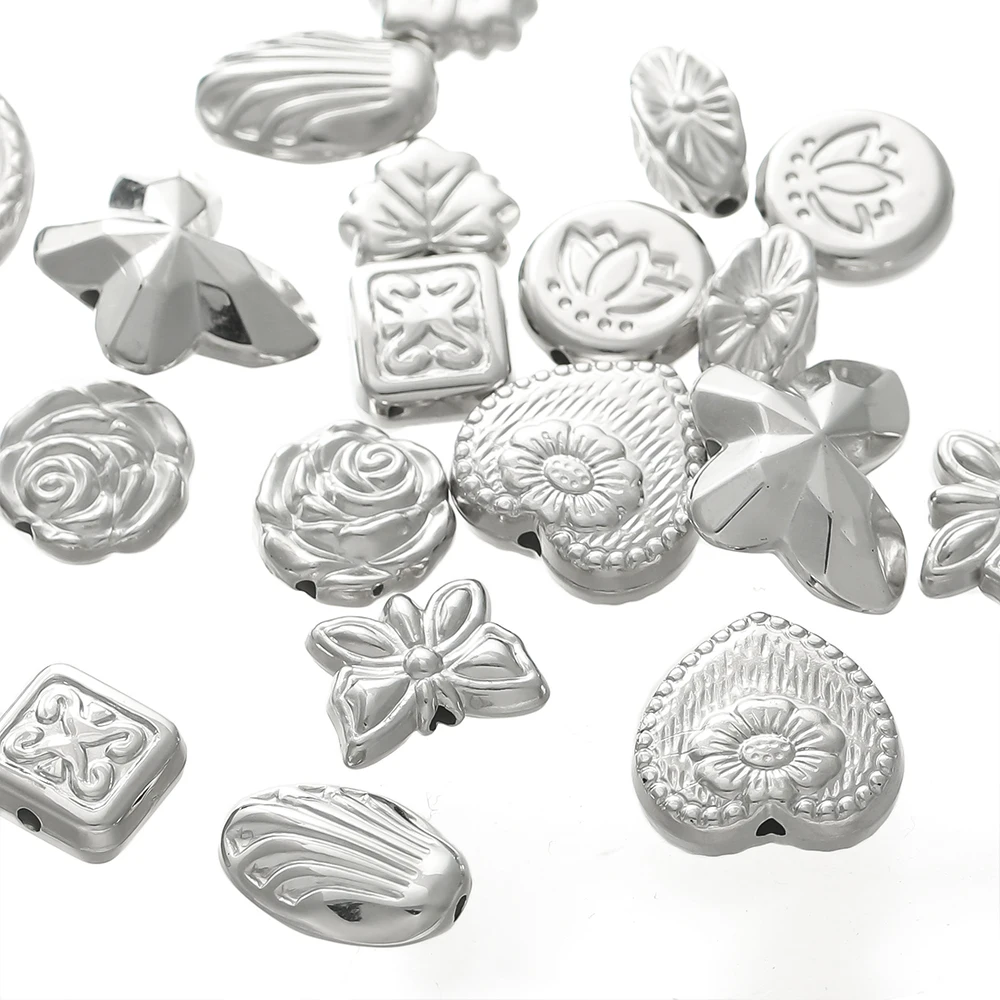 10/30Pcs 8mm Rhodium Heart Flower Butterfly CCB Beads Pattern Necklace Spacer Beads For DIY Handmade Jewelry Making Accessories