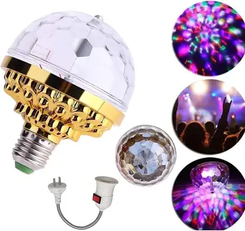 KTV Stage Colorful Rotating Light E27 Crystal Light Bulb with Sockets Disco Magic Ball Light Bulb for Home Room Dance Party