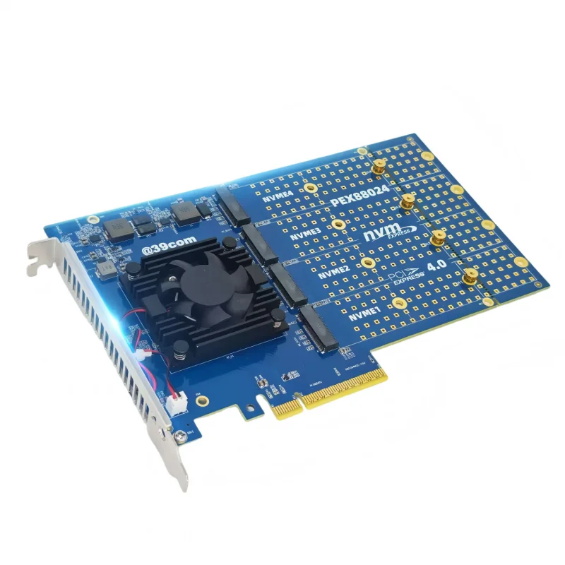 PCIe 4.0 4-Pack M.2 NVMe Expansion Card Motherboard Without Disassembly Active Heat Dissipation | Broadcom Original Chip PEX8802