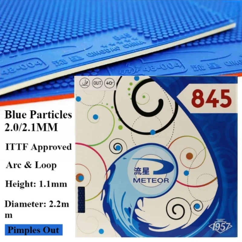 

Оригинальный набор для настольного тенниса Meteor 845, резиновые шипы с синими частицами 2/2,1 мм, специальный пинг-понг с быстрой атакой и дугой, с одобрением ITTF
