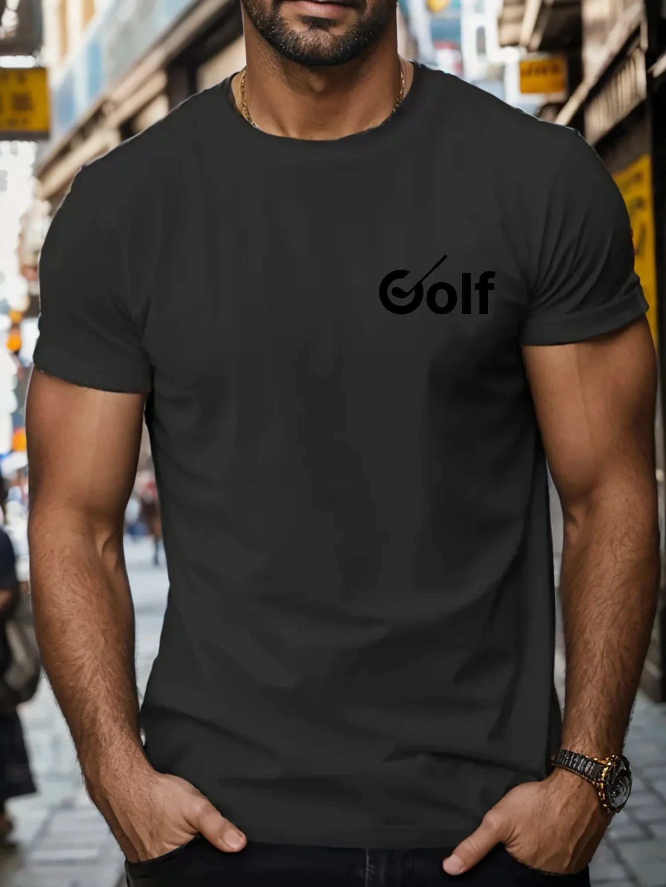 

Men's All-Season Golf T-Shirt, Breathable Pure Cotton Short-Sleeve Crew Neck with Golf and Pattern Prints, Machine Washable Casual Sportswear, Ideal Holiday Gift for Golf Enthusiasts