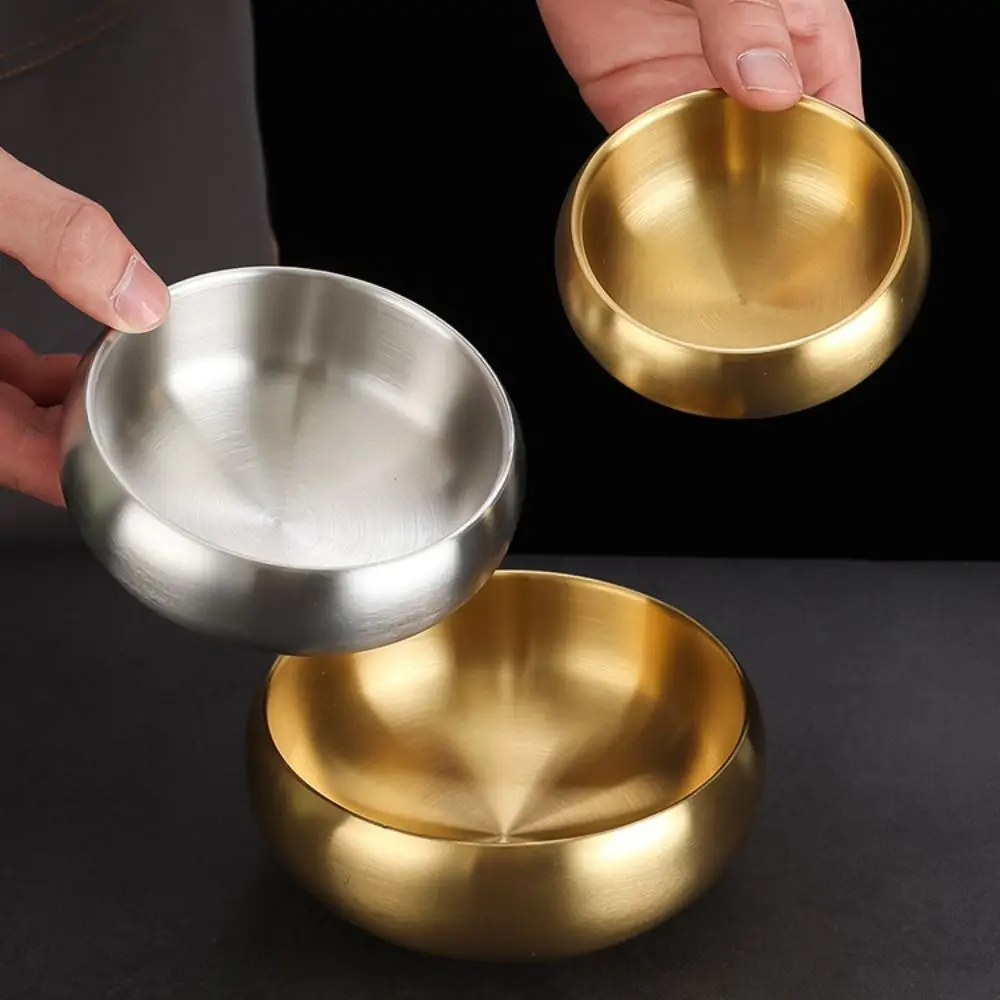 Silver/Gold Rice Bowl 304 Stainless Steel Double-Layer Insulated Soup Bowl Short Height Dishwasher Safe Storage Bowl Home Dining