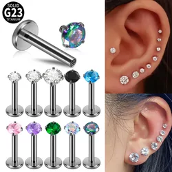 1PC Titanium 16G CZ Round Colorful Zircon Labret Lip Ring Crystal Ear Cartilage Tragus Helix Internally Threaded Lobe Earrings