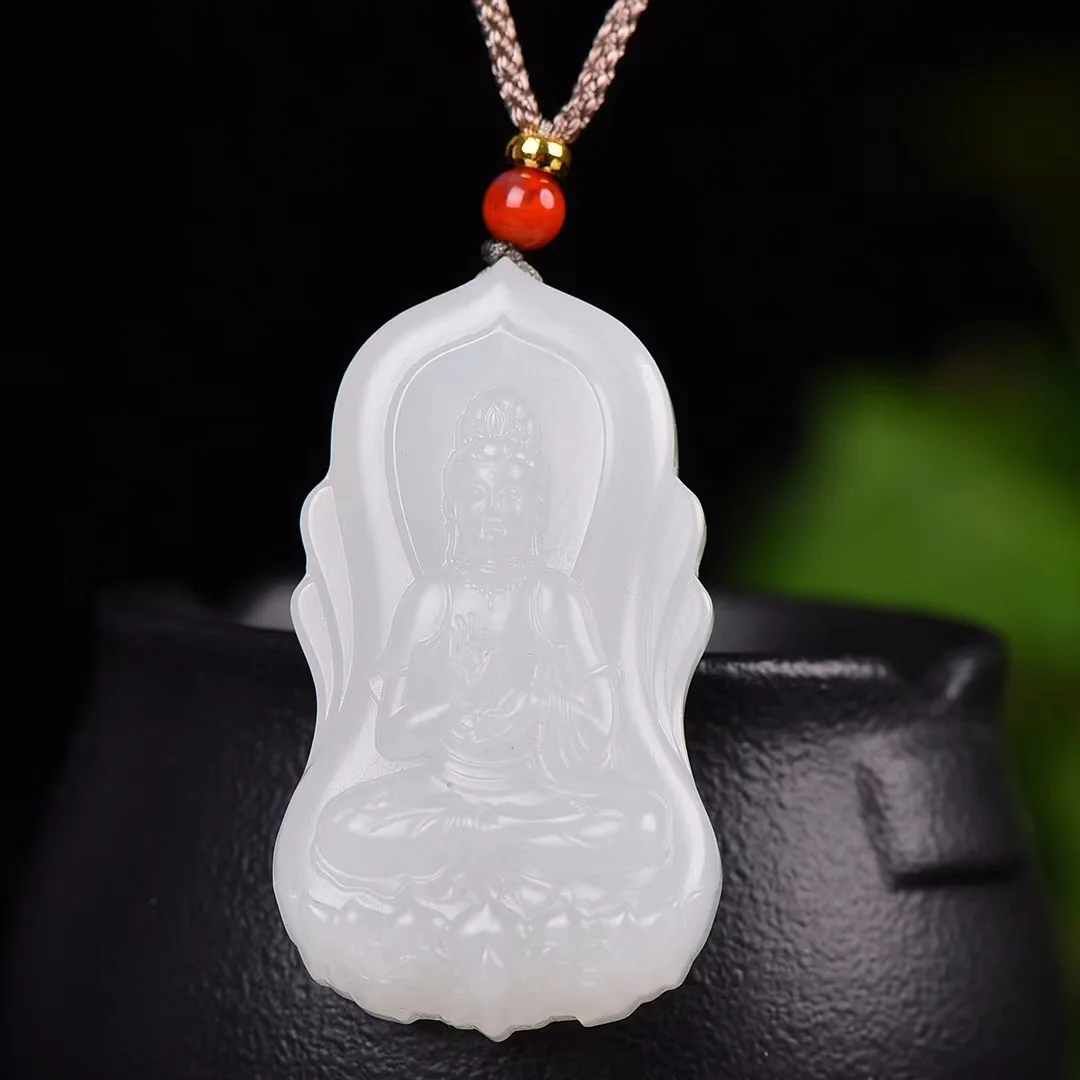 Hotan Jade Qinghai Material Xiang Mutton Fat White Jade Guanyin Pendant Ornaments for Peace 1384#