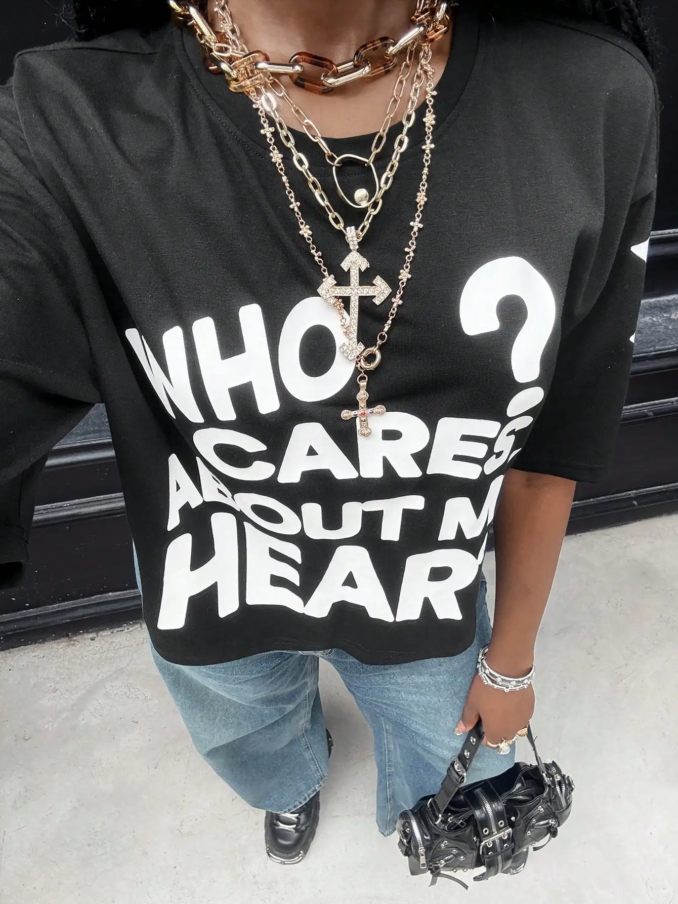 Family Matching Summer Women Streetwear Cool Girl T-Shirt Y2K Fashion Letter Print Casual Graphics Over Size Crop Black T Shirt
