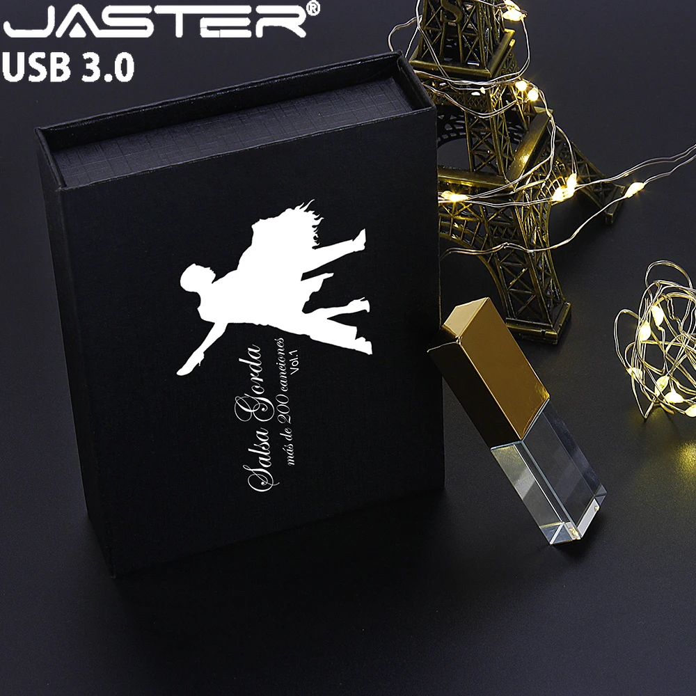 

Golden Crystal USB 3.0 Flash Drive 128GB Pen Drive With Black Box 64GB 4GB Memory Stick Free Custom Logo Creative Business Gift