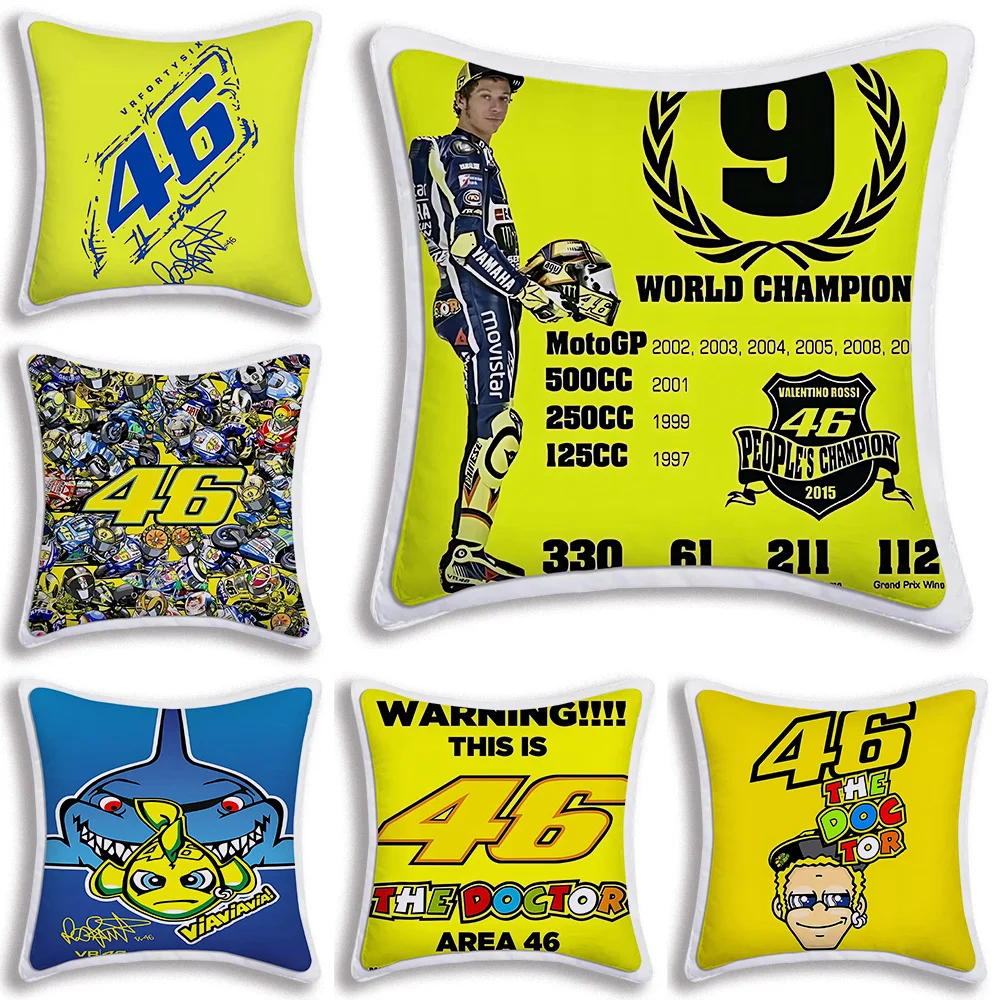 Fundas de cojín de felpa corta con estampado de doble cara, fundas de almohada decorativas de dibujos animados, Doctor de carreras de motos 4-6-46 r-rossi