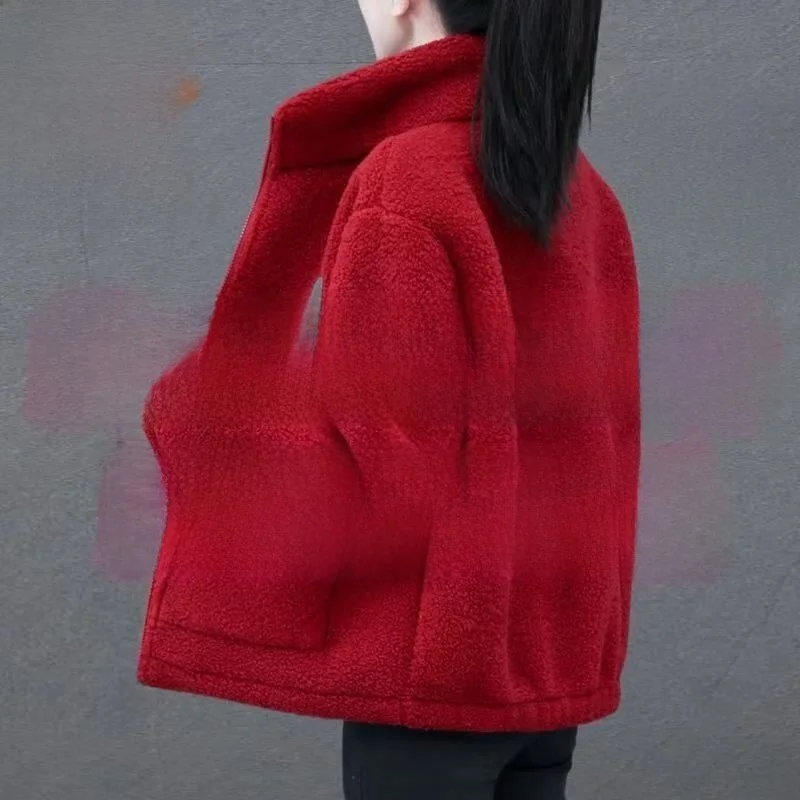 

Thiened Lamb Fur Lined Cotton Jaet Winter Outerwear Mom's Faionable New Sle Warm Polyester ort Coat for Women