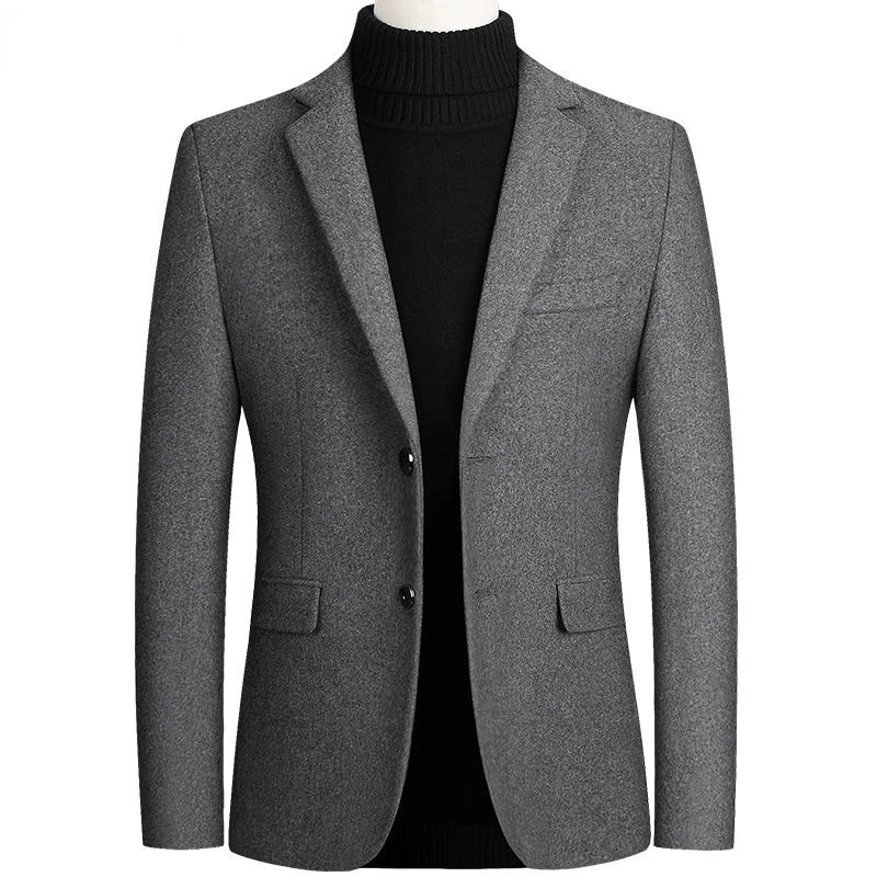 

Gray Business Formal Woolen Blazer Jacket Male Single Breasted Slim Fit Mens Cashmere Blazers Casual Warm Suit Jacket Coat