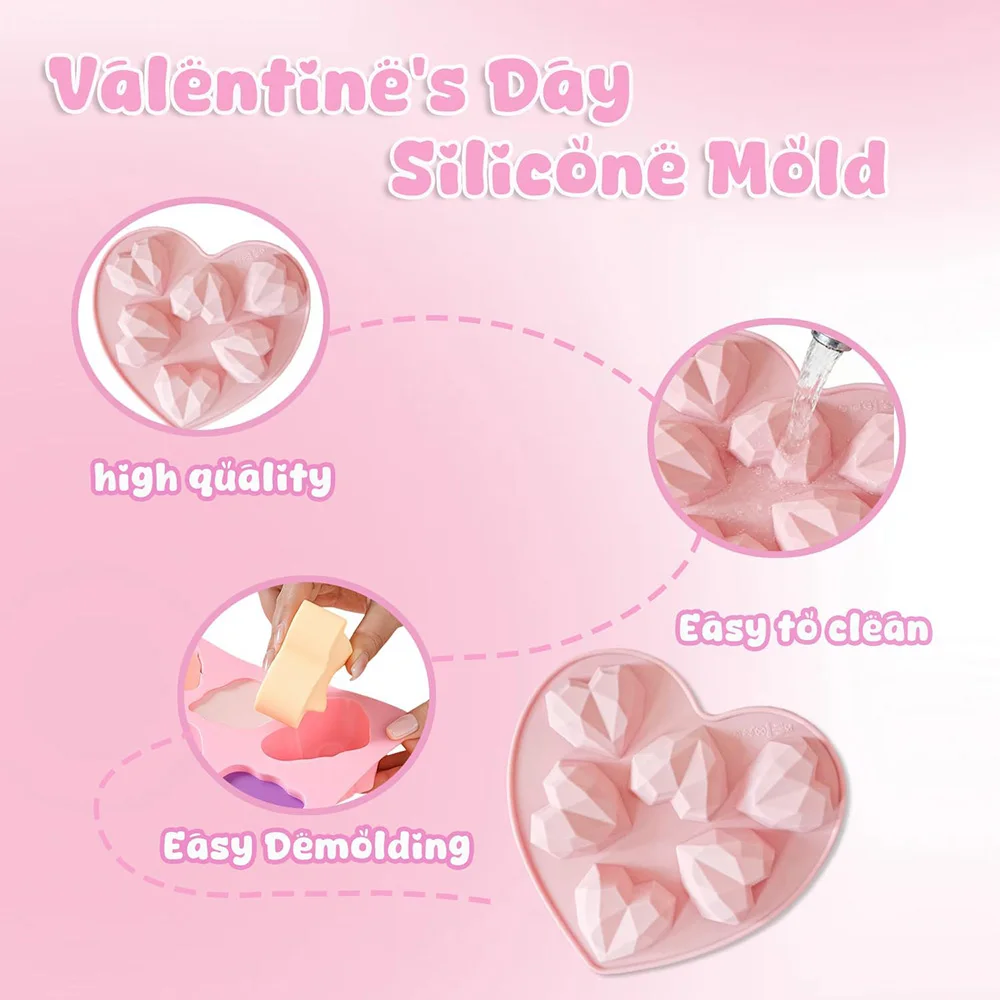Diamond Heart Shaped Cake Pans Heart Silicone Mold for Baking Chocolate Mold,Ice Cube Mold,Valentines Silicone Molds
