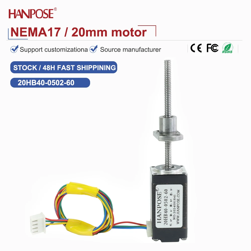 Nema Stepper Motor 20HB40 24/34-0502-60 ball screw motor 100-300MM  4-lead 2.1v 0.8A 30N.CM for CNC milling machine
