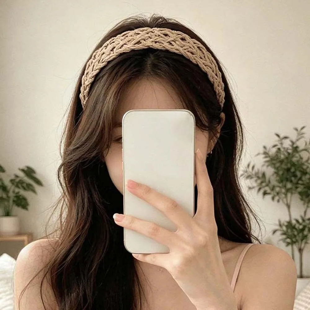 Braided Headwear Hollow-Out Straw Headband Wide-Edge High-Top Woven Hairband Elegant Lightweight Hollowed Hair Hoop Girls