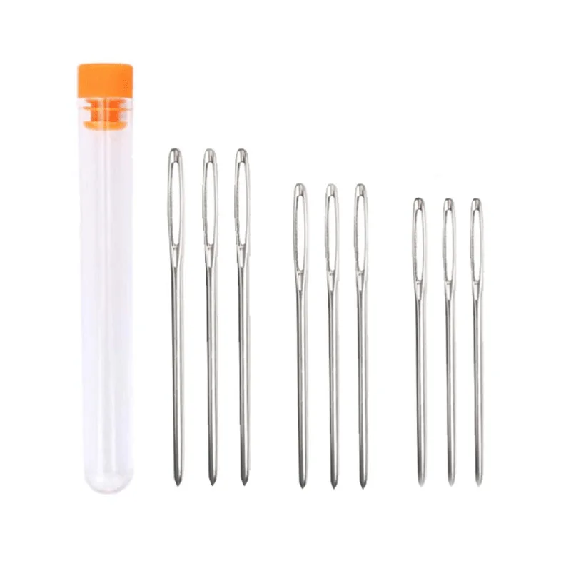 18/9Pcs Large Eye Stitching Needles with Bottle Storage Tube Handmade Leather Needle Yarn Knitting Needles Hand Sewing Tool Set