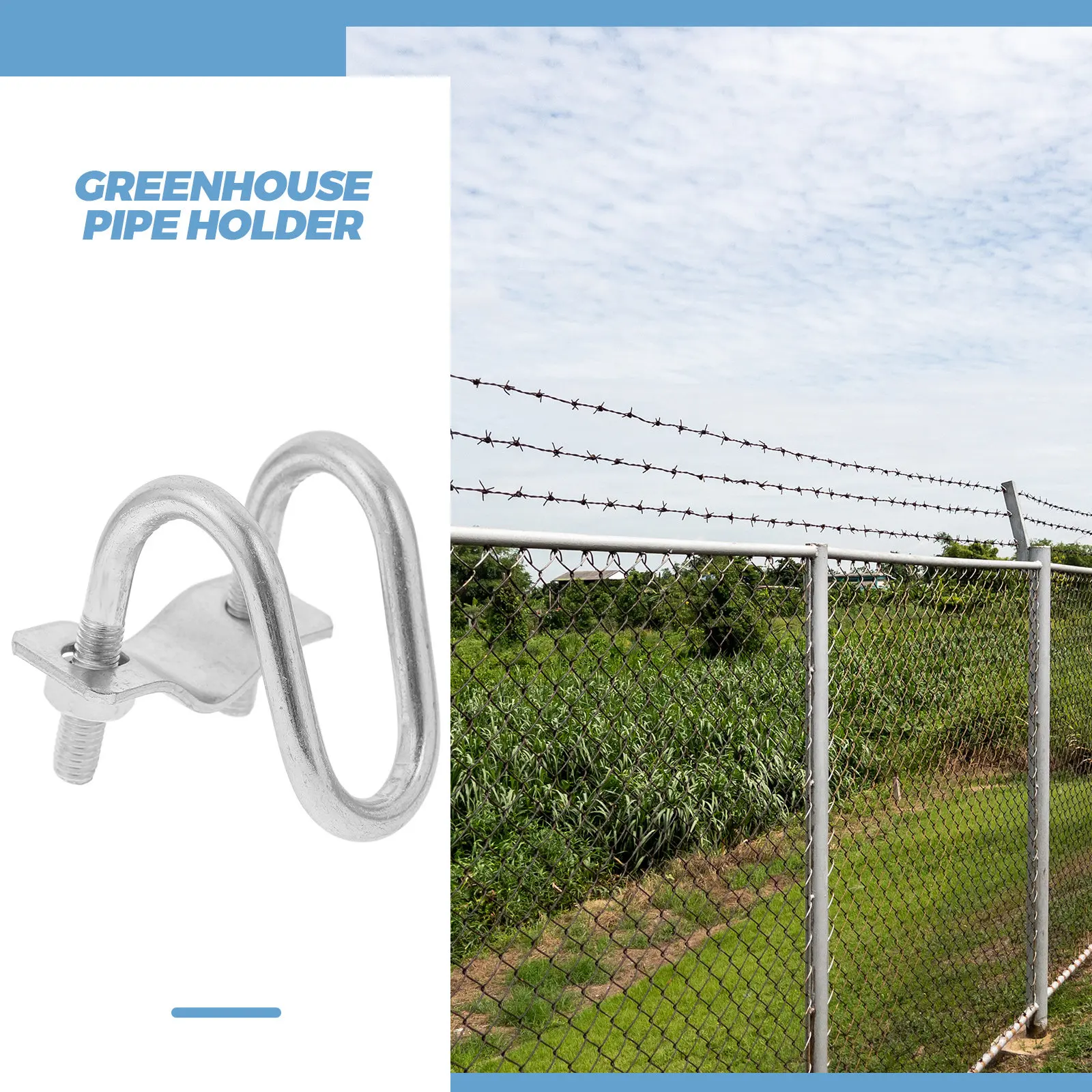 6Pcs Cold-Galvanized Steel Greenhouse Pipe Clamp U-Bolt Vertical Connector Clip for Farm Fence Awning Scaffolding Rail