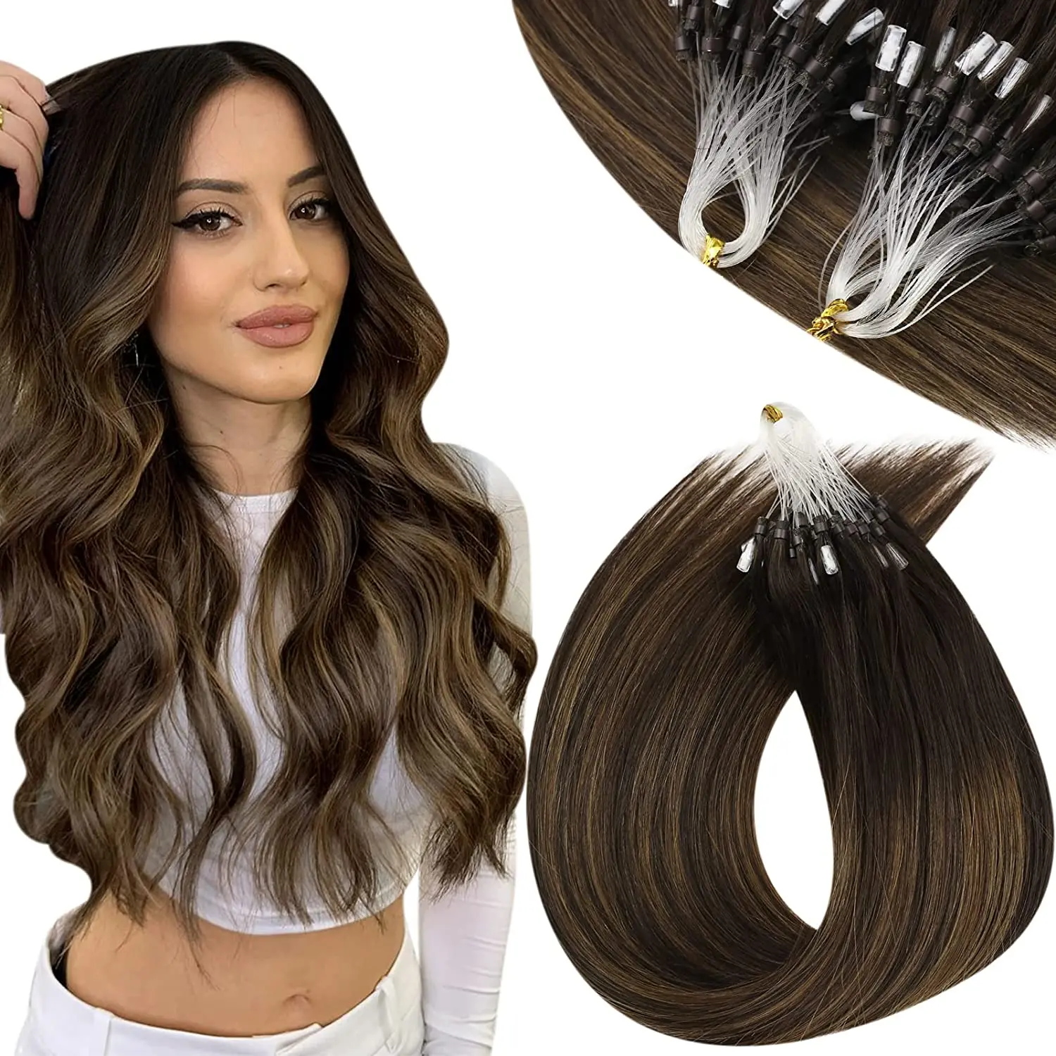 VeSunny Micro Ring Loop Hair Extensions Human Hair Seamless Micro Link Remy Human Hair Invisible 50gr/pack 14-24 inches