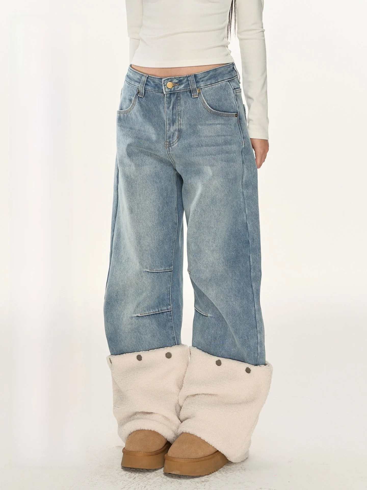 

Женские джинсы-палаццо Nova B: осенне-зимние, с эффектом утяжки, в стиле ретро, с высокой талией и застежкой на пуговицы