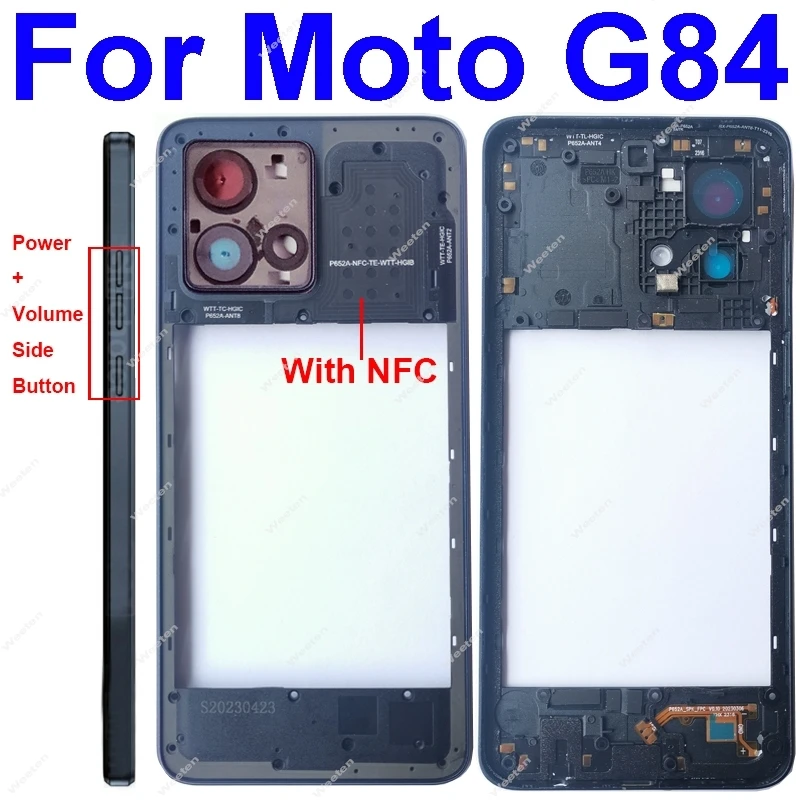 For Motorola Moto G84 XT2347 Middle Frame Middle Housing Frame Without Lens Frame Side Button NFC Cover Bezel Flex Cable Parts