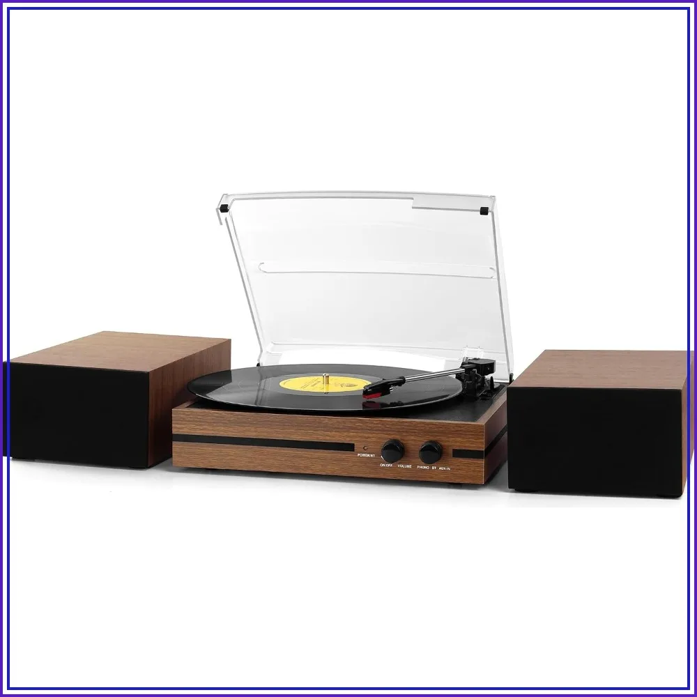 

Vintage Belt Drive Bluetooth Turntable with Dual Stereo Bookshelf Speakers, Convert Vinyl to MP3, AUX/Headphone/RCA Out