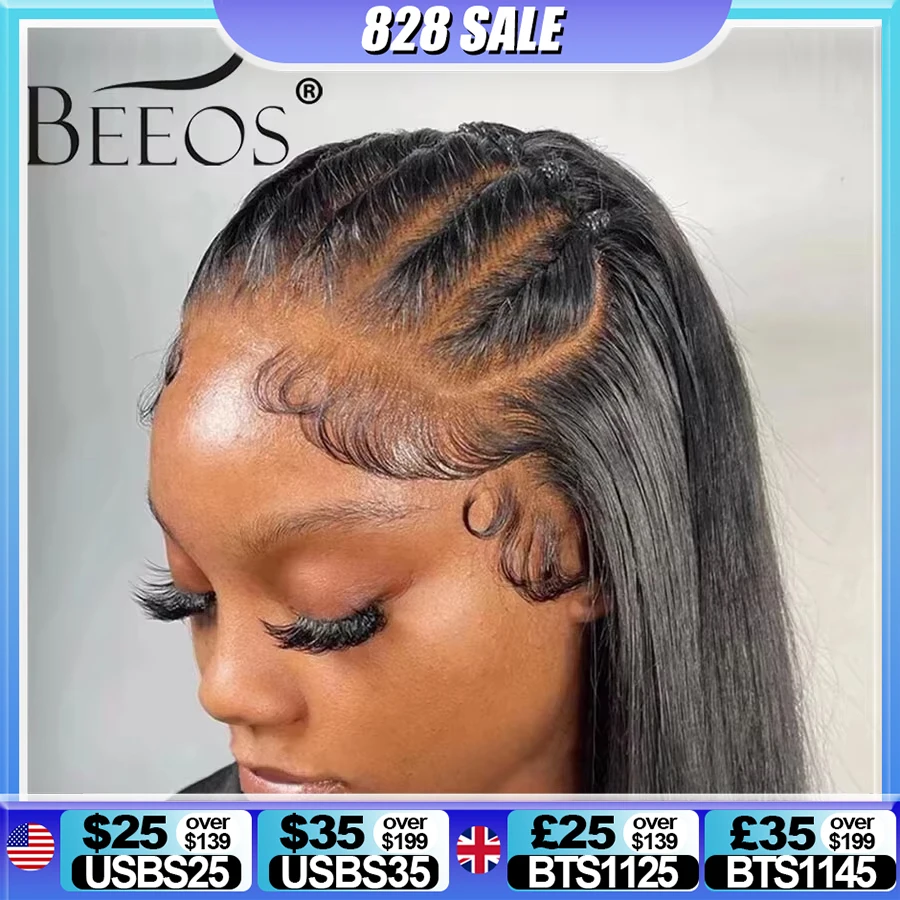 

BEEOS 250% Invisible 13*6 HD Lace Full Frontal Human Hair Wigs Straight Pre plucked 5*5 HD Lace Closure Wig For Women Brazilian