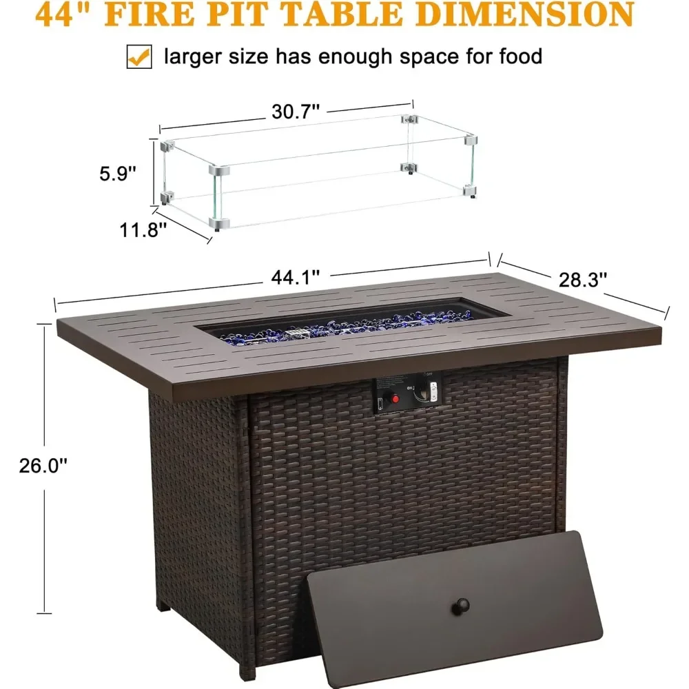 Fire Pit Propane Gas 55000 BTU Rectangular Fire Pit with Glass Wind Guard for Outside Patio Deck Garden Backyard,Fire Pit