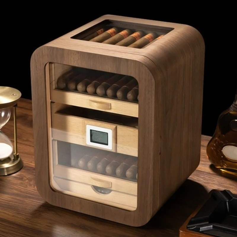 

Деревянный шкаф для сигар, большая вместимость, чехол для хранения сигар, бытовой ящик для хьюмидора из орехового дерева, роскошные аксессуары для курения