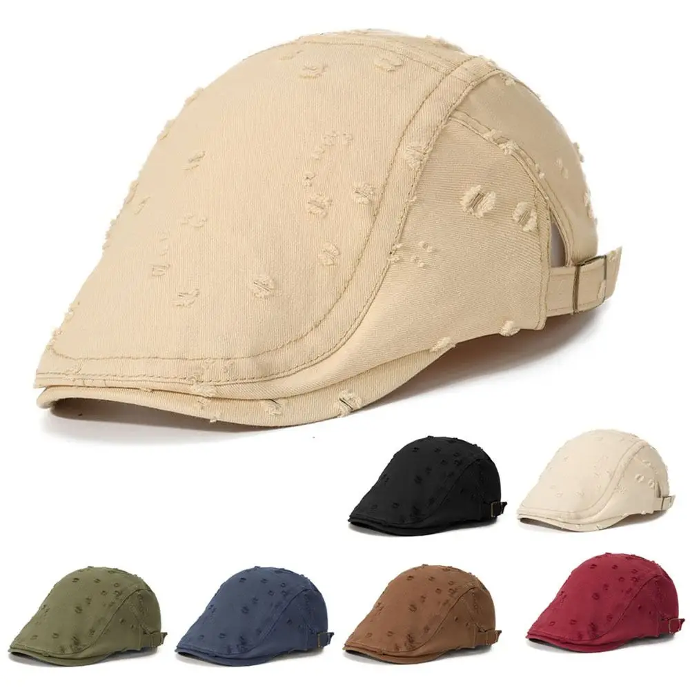 Casual Hole Sketching Beret Hat Soft Adjustable Painter Hat Cotton Newsboy Hat Men Women Driver Flat Caps