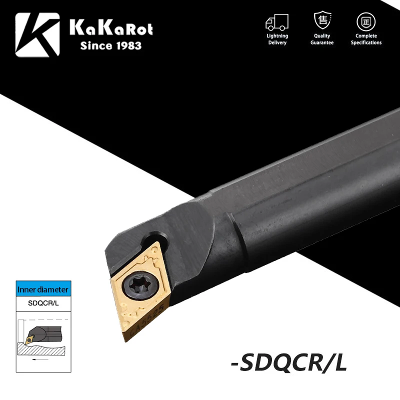 KaKarot Internal Turning Tool Holder SDQCR S08K-SDQCR07 S16Q-SDQCR11 S32T-SDQCR1 1Carbide Inserts SDQCL Lathe Cutting Tool