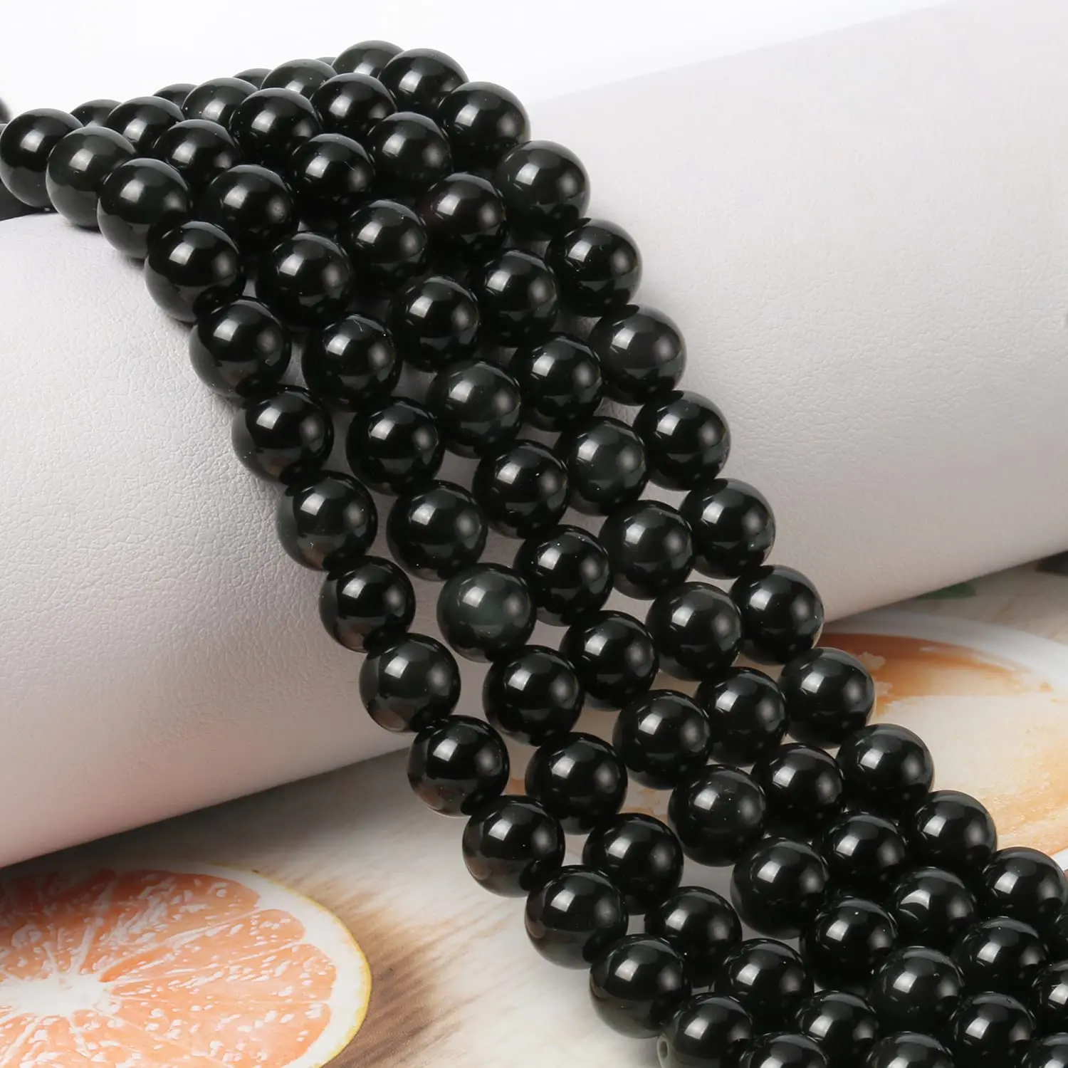 4/6/8/10mm Natural Stone Obsidian Beads Round Loose Bead With Elastic Thread For DIY Jewelry Making Handmade Bracelet Accessory