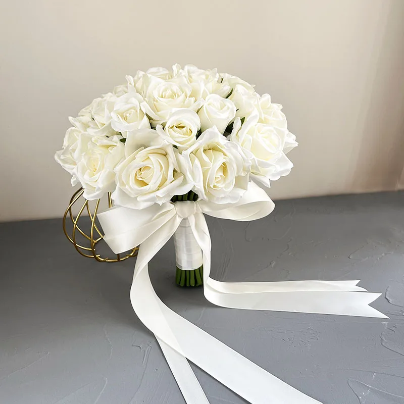 Wedding Bouquet for Bride Artificial Flowers Roses White Boutonniere Groom Bridal Bouquet Bridesmaid Corsage Wedding Accessories