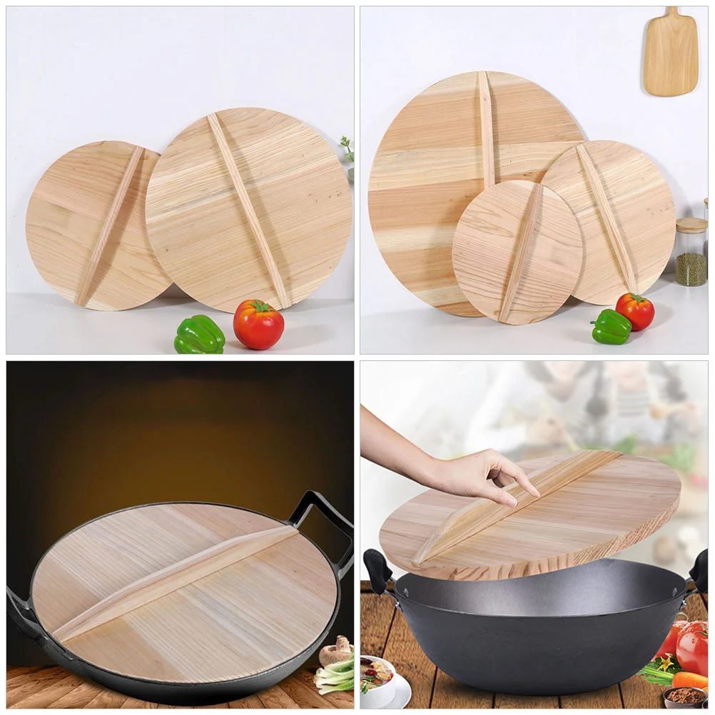 

Household Natural Wooden Wok Lid Thickened Vintage Style Pot Cover Anti-Splash Cooking Tool Kitchen Pot Protector