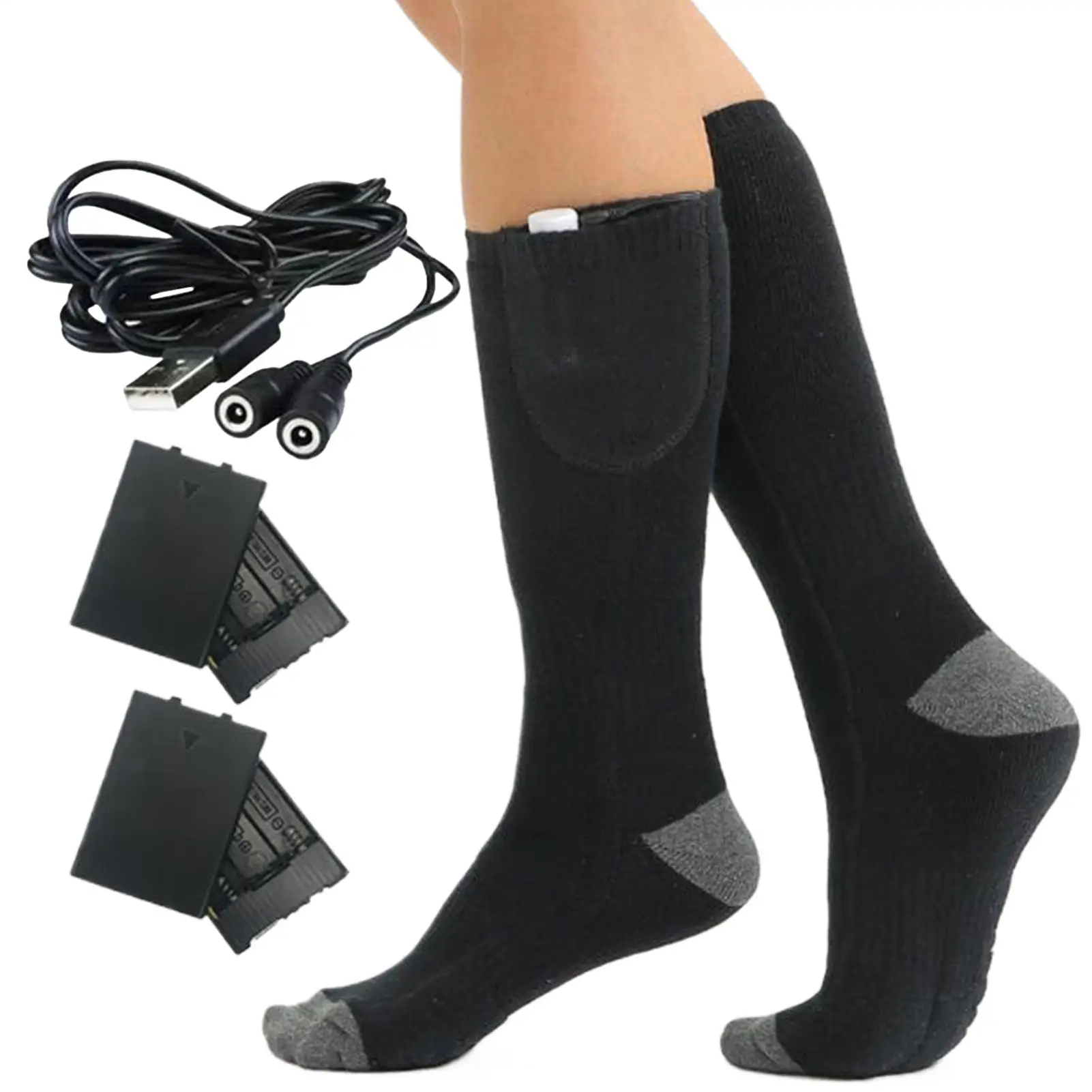 

Носки с подогревом, 3 уровня нагрева, контроль температуры, грелки для ног, зимние USB-перезаряжаемые электрические носки, 2 батарейных коробки, моющиеся носки