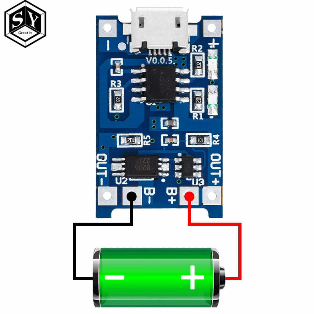 100PCS  5V 1A Micro USB 18650 micro Lithium Battery Charging Board Charger Module+Protection Dual Functions TP4056 18650