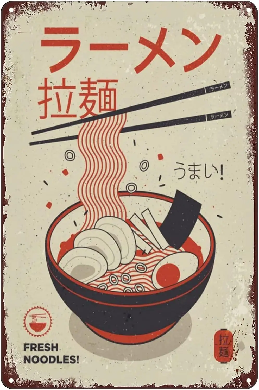 Japanisches Ramen-Metallposter, Vintage-Lebensmittel-Blechschild, Wandkunst-Dekor, Plakette für Zuhause, Bar, Pub, Küche, Restaurant, Geschäft – Aluminium