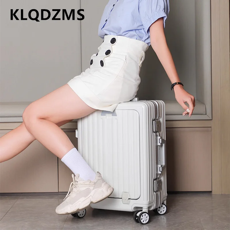 

KLQDZMS Carry-on Travel Luggage Front Opening Boarding Box USB Charging Trolley Case PC Password Box 20 Inch Cabin Suitcase