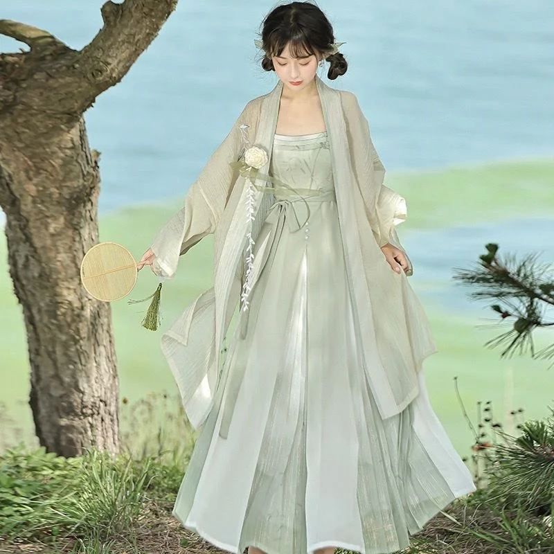 Jade Bone Chinese Style Classical Han Elements New Daily Long Hanfu Full Set Summer Sweet Fresh Slip Dress Cloak Two-piece Set